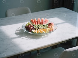 餐桌上的新鲜水果拼盘