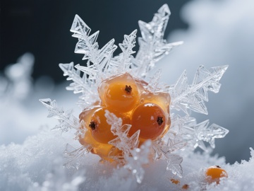 冰晶包裹的橙色浆果