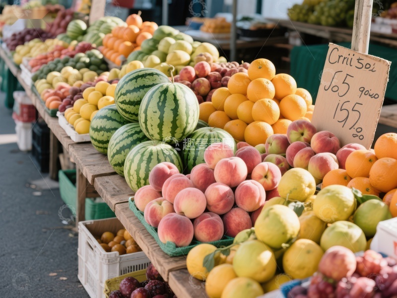 新鲜水果市场摊位展示