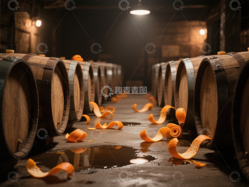 高清大图下载【趣麦麦图】酒桶与橙皮：酿酒厂的静谧一角