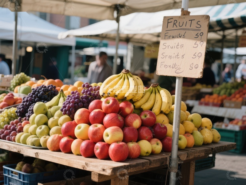 市场摊位展示新鲜水果