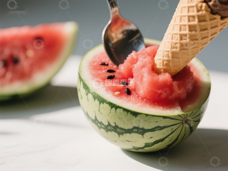 高清大图下载【趣麦麦图】西瓜冰淇淋：夏日清凉美味