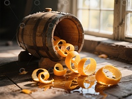 木桶倾倒，橙皮散落