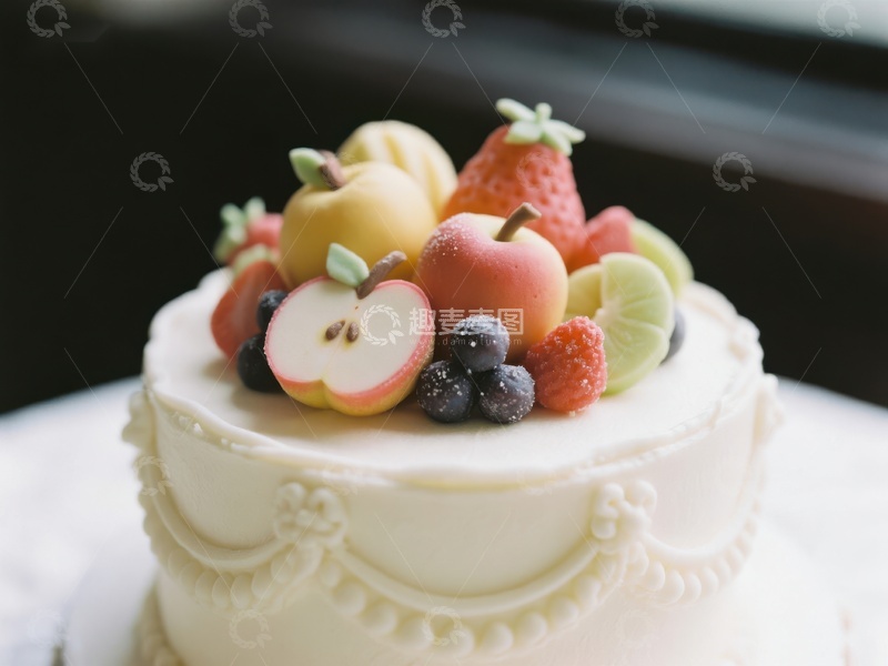 高清大图下载【趣麦麦图】水果装饰的白色蛋糕