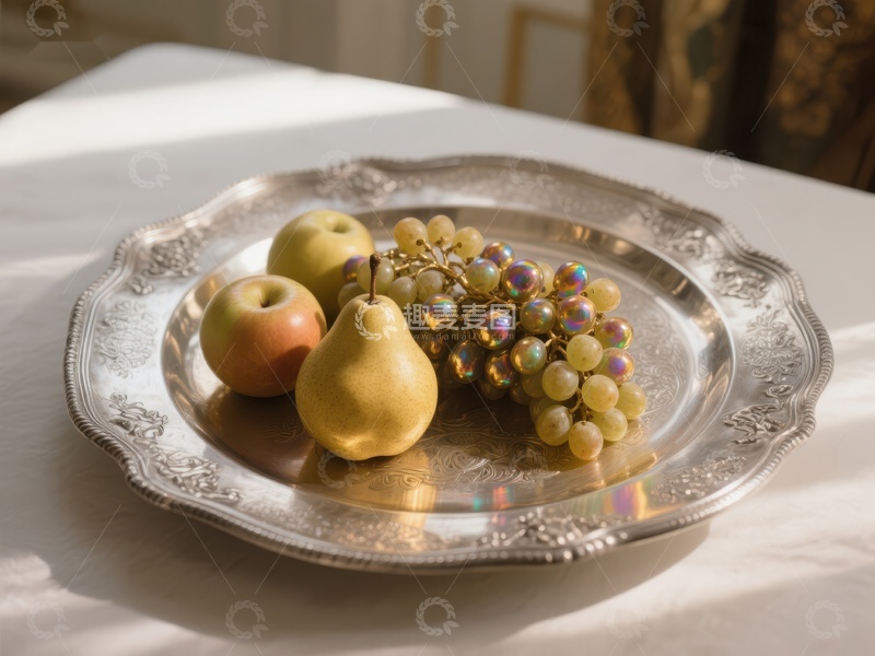 高清大图下载【趣麦麦图】银盘上的水果静物