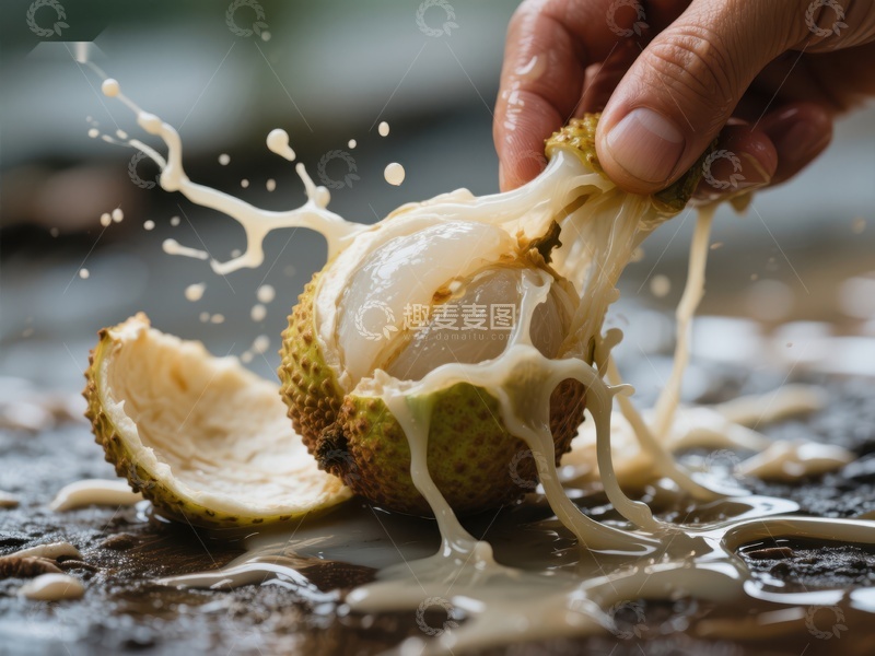 高清大图下载【趣麦麦图】榴莲果肉被撕开瞬间