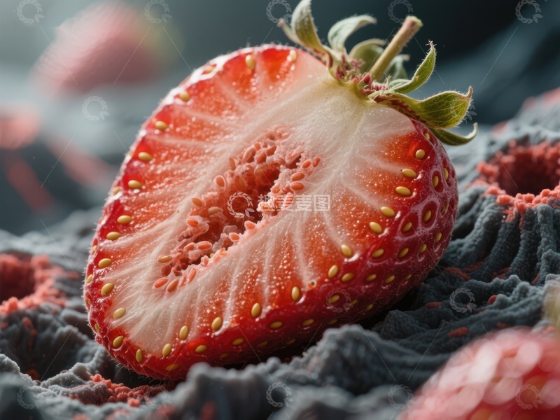高清大图下载【趣麦麦图】新鲜草莓切面特写