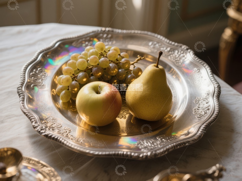 高清大图下载【趣麦麦图】银盘上的水果静物