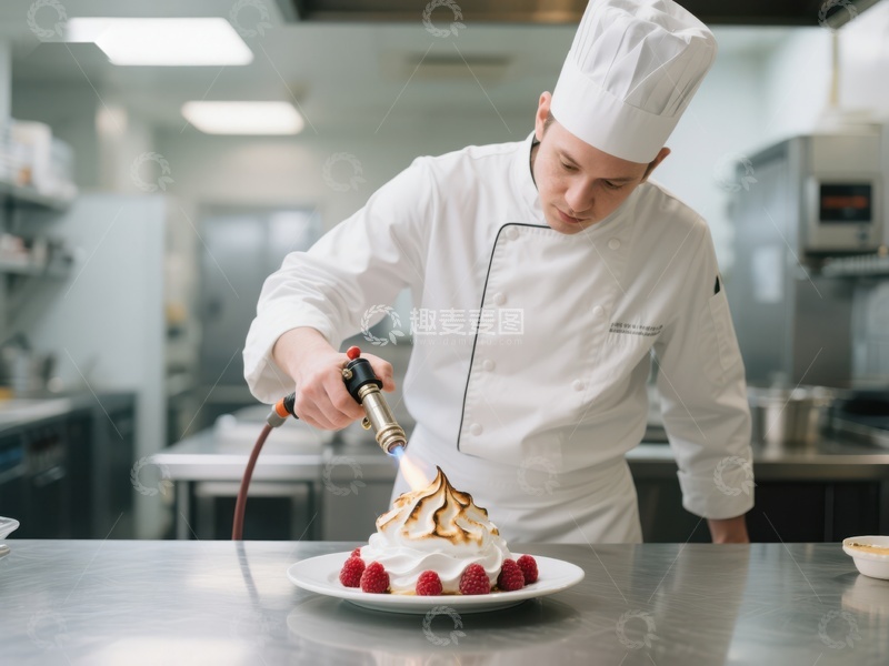 高清大图下载【趣麦麦图】厨师使用喷枪制作甜点