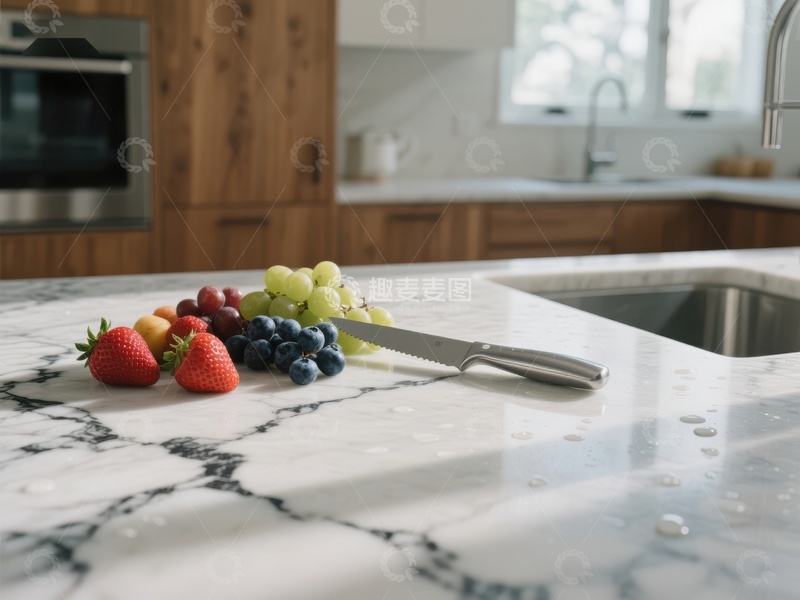 高清大图下载【趣麦麦图】厨房大理石台面摆放新鲜水果