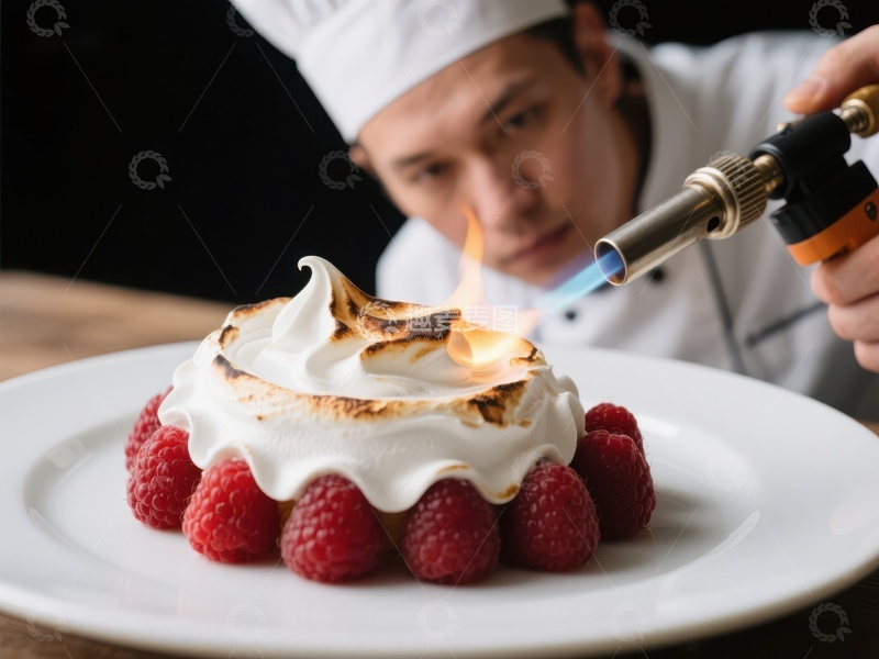 高清大图下载【趣麦麦图】厨师用喷枪制作焦糖甜点