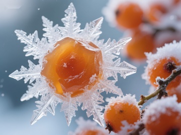 冰晶包裹的橙色果实