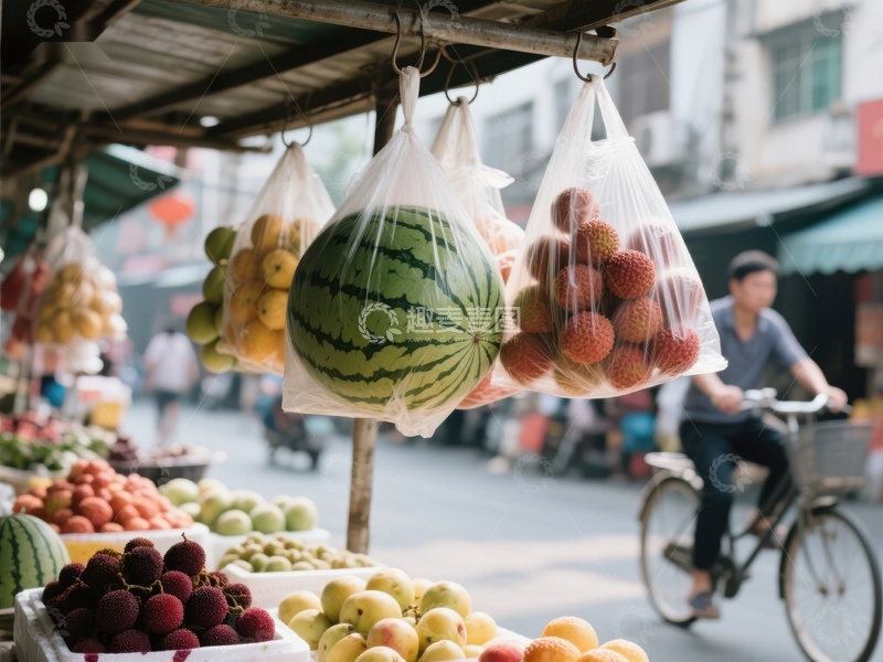 高清大图下载【趣麦麦图】街头水果摊，西瓜与荔枝挂售