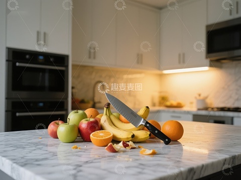厨房台面水果与刀具