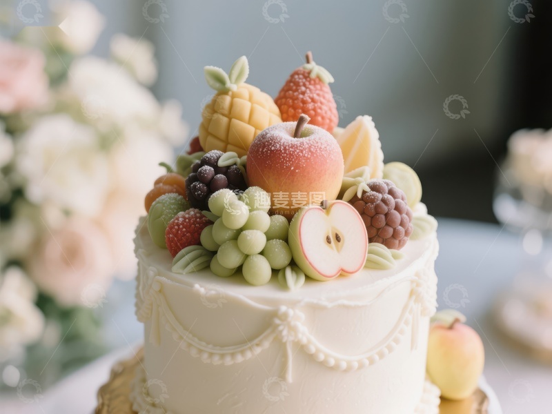 高清大图下载【趣麦麦图】水果装饰的奶油蛋糕