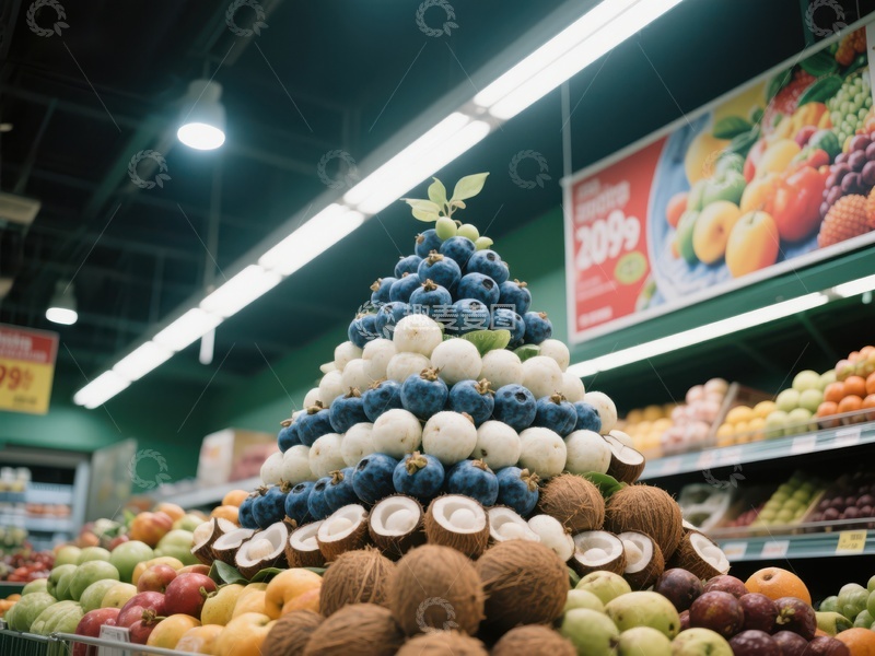 高清大图下载【趣麦麦图】超市水果金字塔展示
