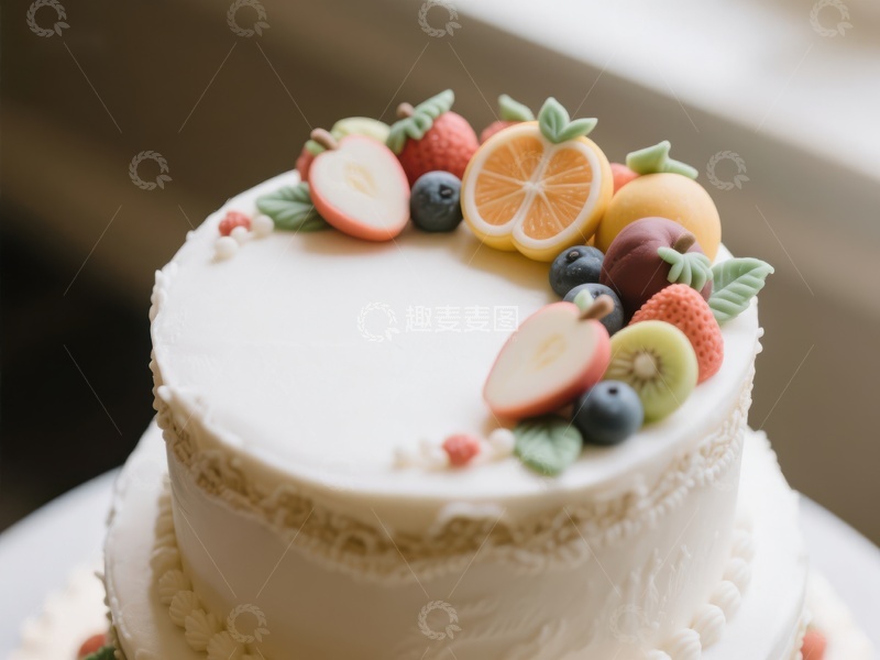 高清大图下载【趣麦麦图】水果装饰的双层奶油蛋糕
