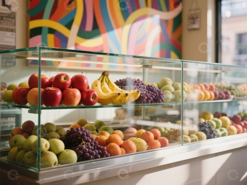 高清大图下载【趣麦麦图】水果展示柜内的多彩新鲜水果