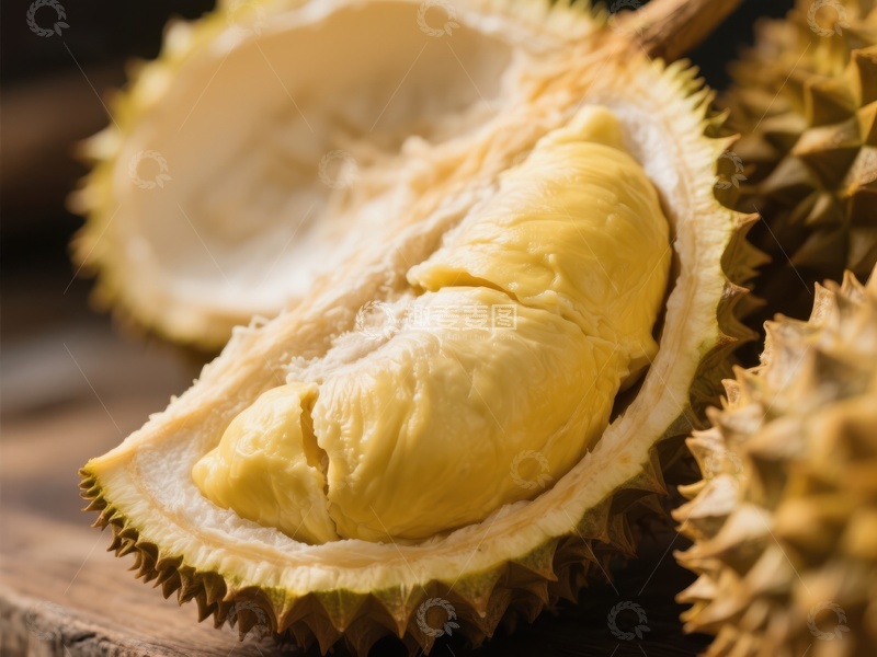 高清大图下载【趣麦麦图】新鲜榴莲切开展示金黄色果肉