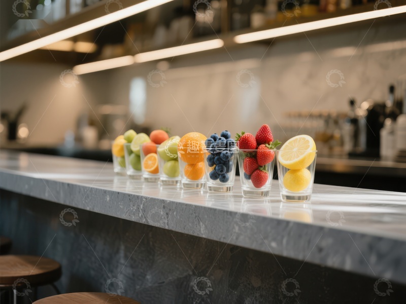 高清大图下载【趣麦麦图】吧台上的新鲜水果杯