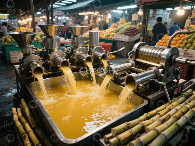 高清大图下载【趣麦麦图】甘蔗榨汁机现场制作新鲜果汁