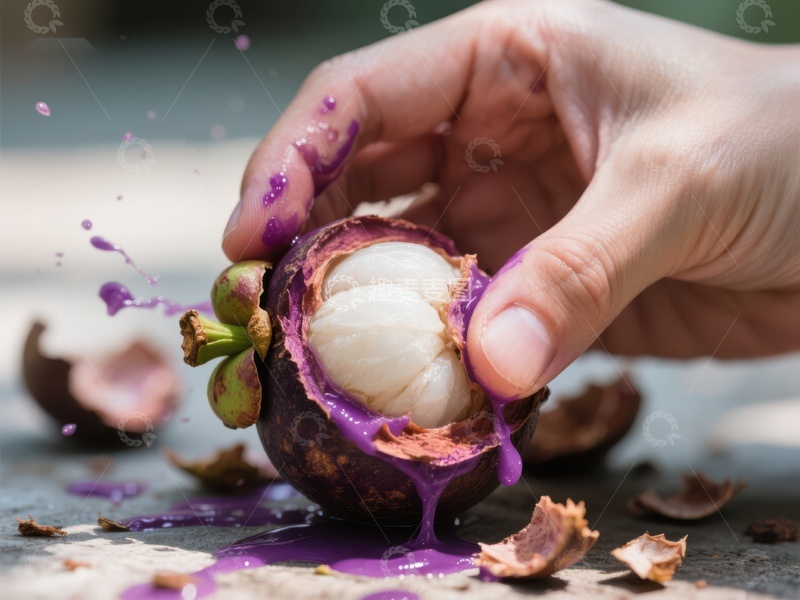 高清大图下载【趣麦麦图】手剥紫色果皮，露出白色果肉