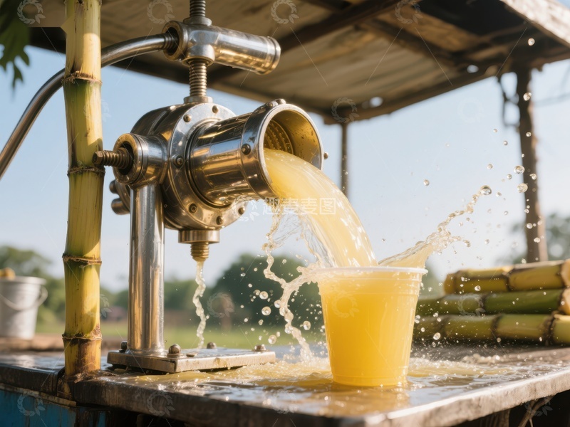 高清大图下载【趣麦麦图】甘蔗榨汁机现场榨取新鲜果汁