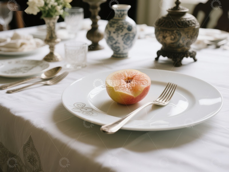 高清大图下载【趣麦麦图】餐桌上的半颗苹果