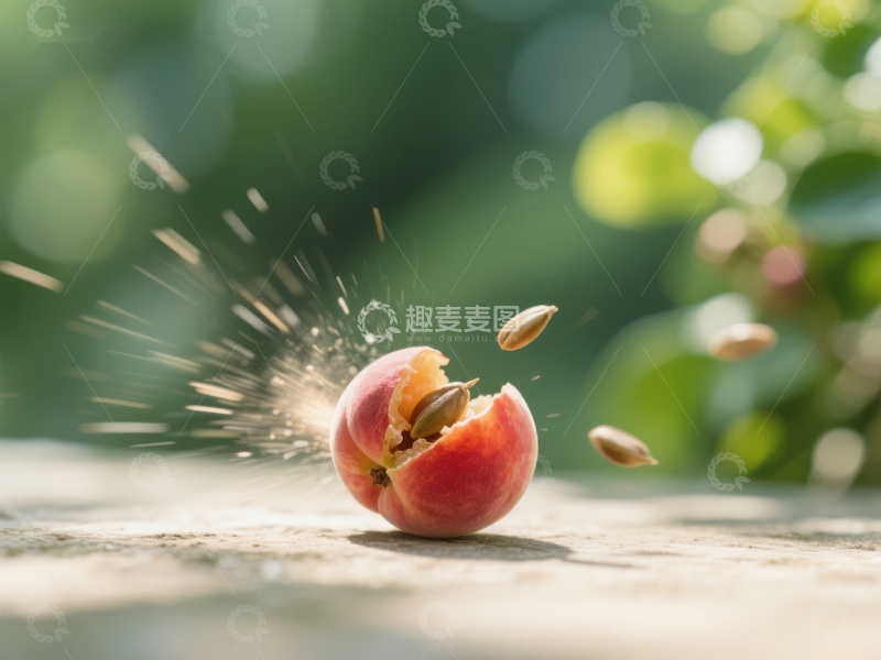 高清大图下载【趣麦麦图】桃子破裂瞬间，种子四散飞溅