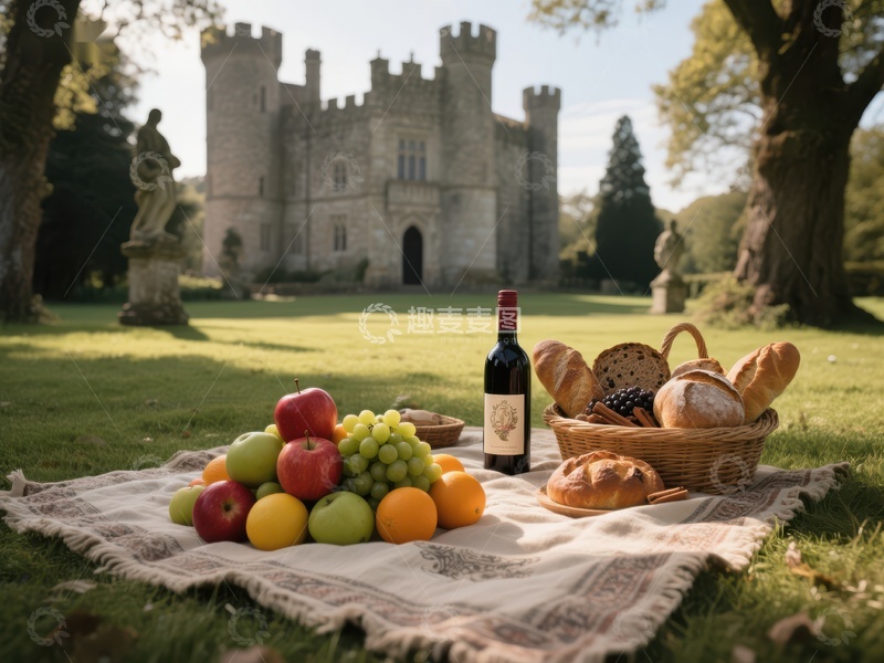 高清大图下载【趣麦麦图】城堡前的野餐布置