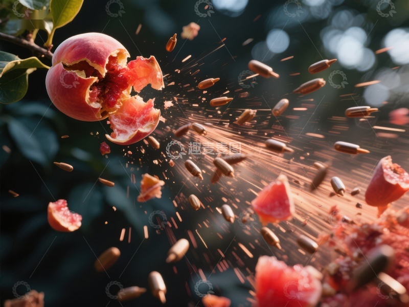 高清大图下载【趣麦麦图】-石榴爆裂，籽粒四溅的瞬间