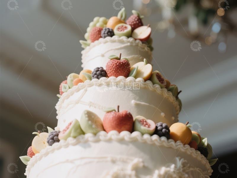 高清大图下载【趣麦麦图】三层水果装饰婚礼蛋糕