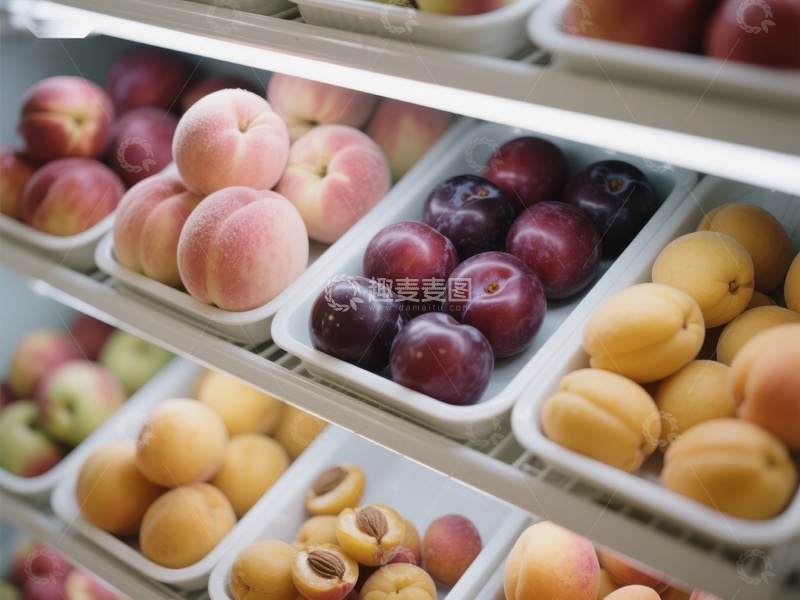 高清大图下载【趣麦麦图】新鲜水果陈列在超市货架上