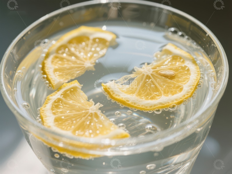 高清大图下载【趣麦麦图】柠檬片浸泡在透明液体中