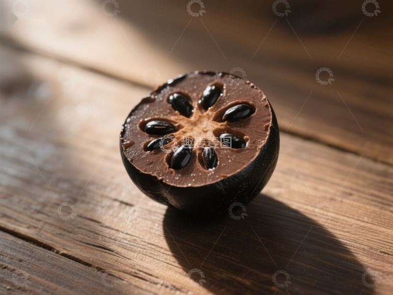 高清大图下载【趣麦麦图】切开的深色果实，展示内部种子