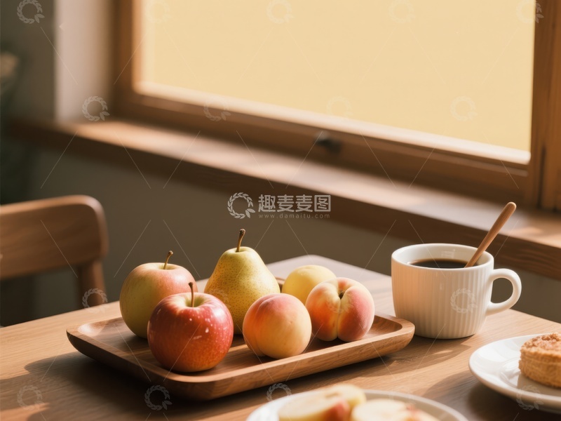 高清大图下载【趣麦麦图】窗边的水果与咖啡