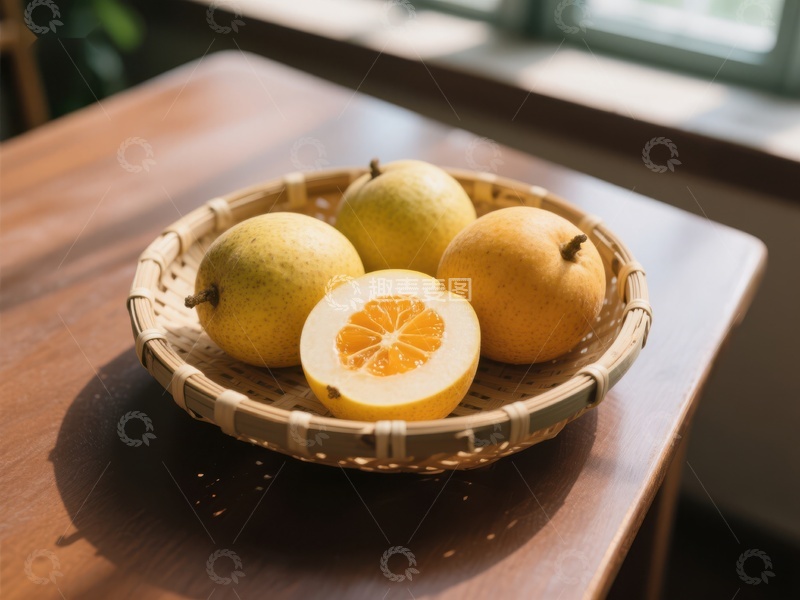 高清大图下载【趣麦麦图】竹篮中的新鲜柚子