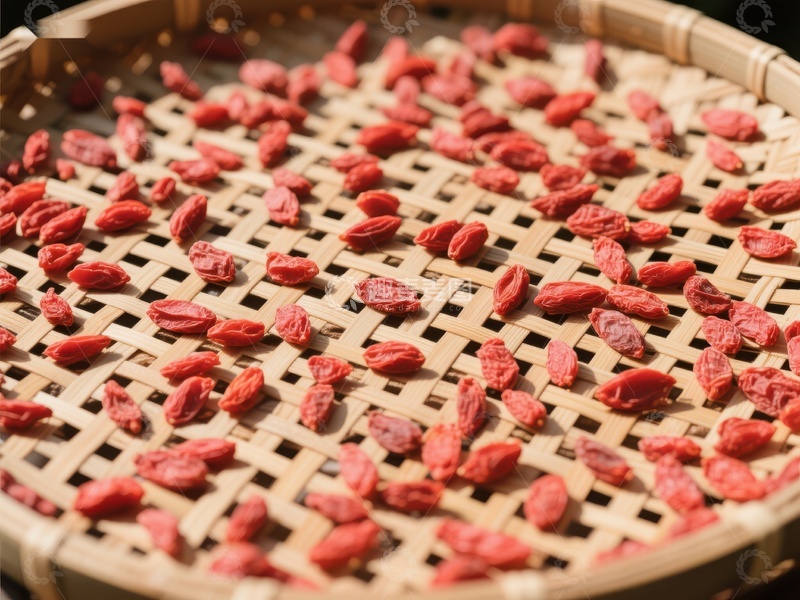 高清大图下载【趣麦麦图】竹筛上的红色枸杞