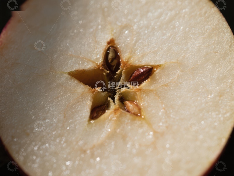 高清大图下载【趣麦麦图】苹果切面特写，种子清晰可见