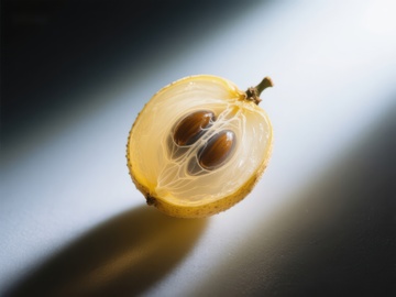 切开的果实，展示内部种子和果肉