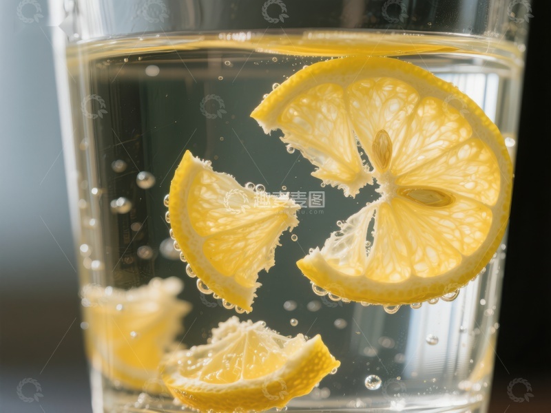 高清大图下载【趣麦麦图】柠檬片在气泡水中漂浮