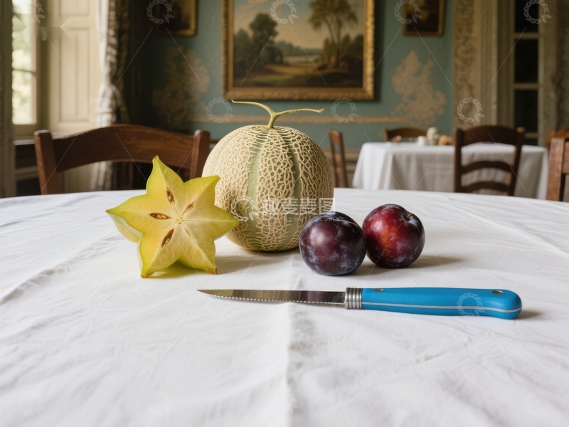 高清大图下载【趣麦麦图】餐桌上的水果与刀具