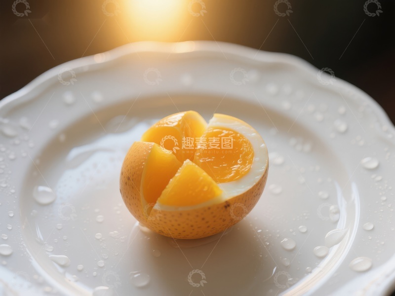 高清大图下载【趣麦麦图】切开的橙子置于白色盘中