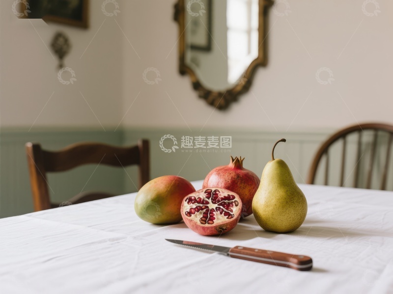 高清大图下载【趣麦麦图】餐桌上的水果与刀具