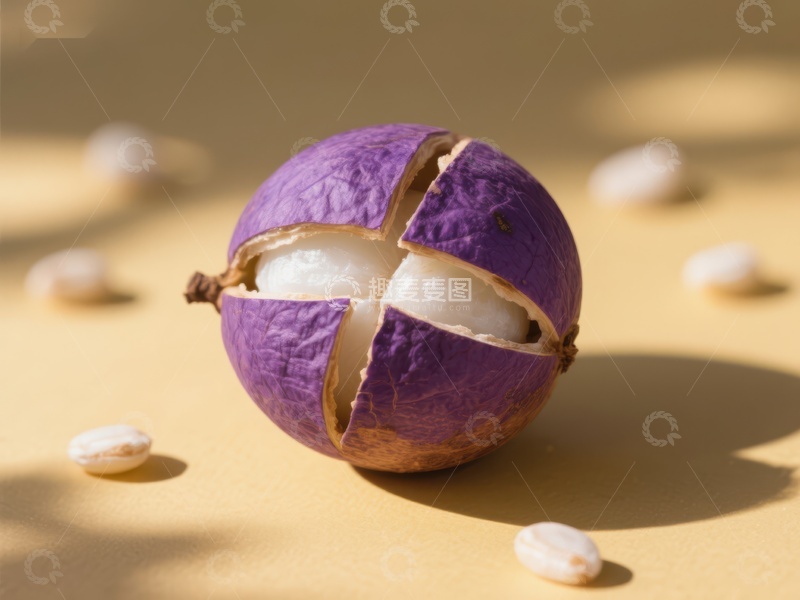 高清大图下载【趣麦麦图】紫色果实裂开露出白色种子