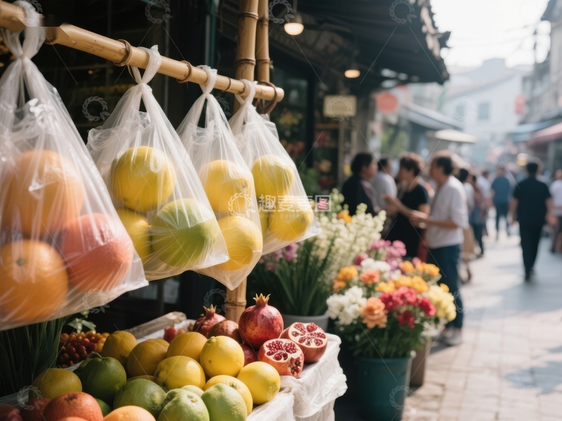 街头水果摊，色彩斑斓的市场景象