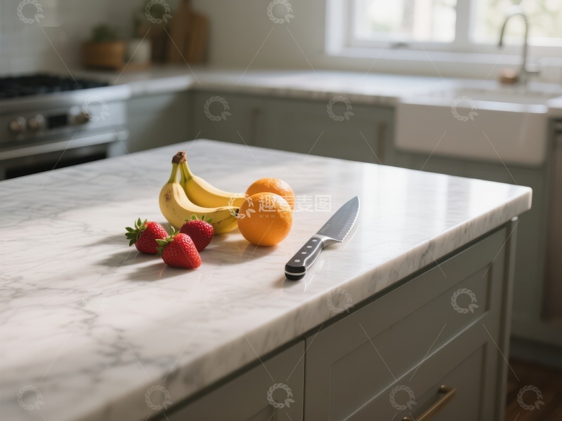 高清大图下载【趣麦麦图】厨房大理石台面摆放新鲜水果