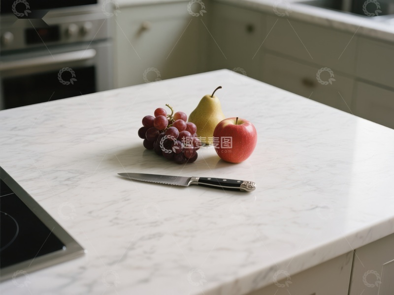 高清大图下载【趣麦麦图】厨房大理石台面与水果刀具