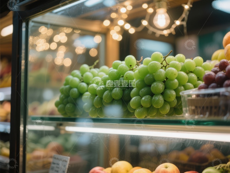 高清大图下载【趣麦麦图】超市冷藏柜中的新鲜葡萄