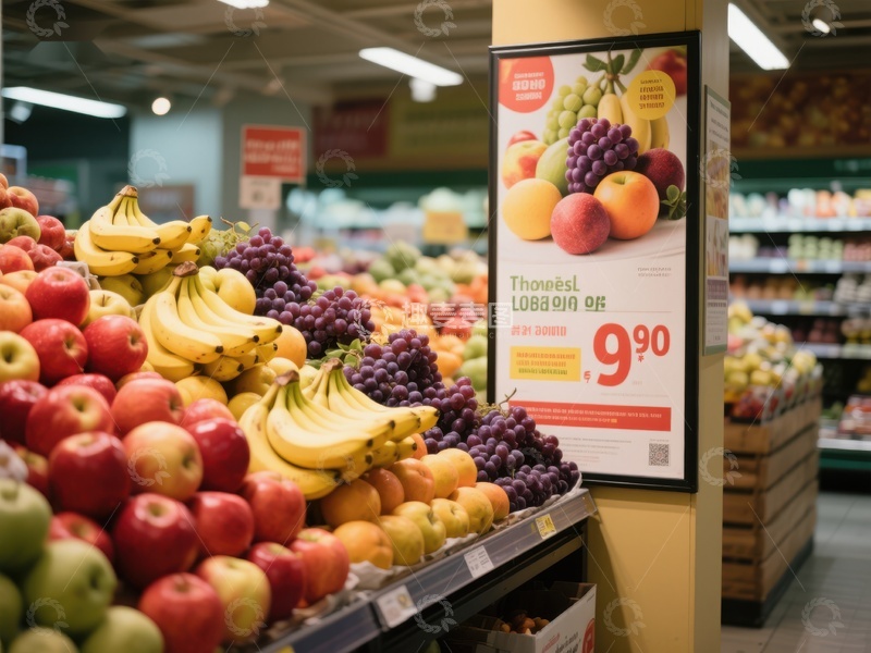 高清大图下载【趣麦麦图】超市水果区展示与促销广告
